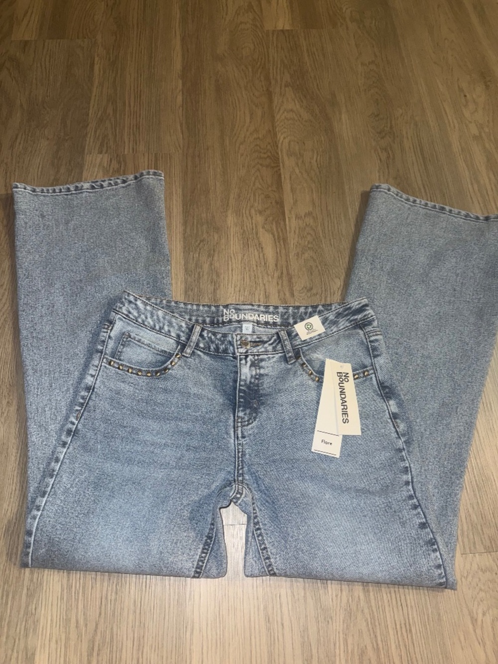 Y2K Low Rise Flare Jeans Light Wash Studded Boho Mall Goth McBling Denim NWT
